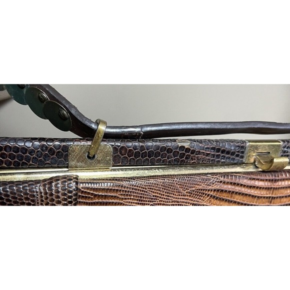 VINTAGE ESCORT BAG GENUINE LIZARD BROWN FRAME HANDBAG SATCHEL Dazzled Strap Moto - Picture 6 of 13